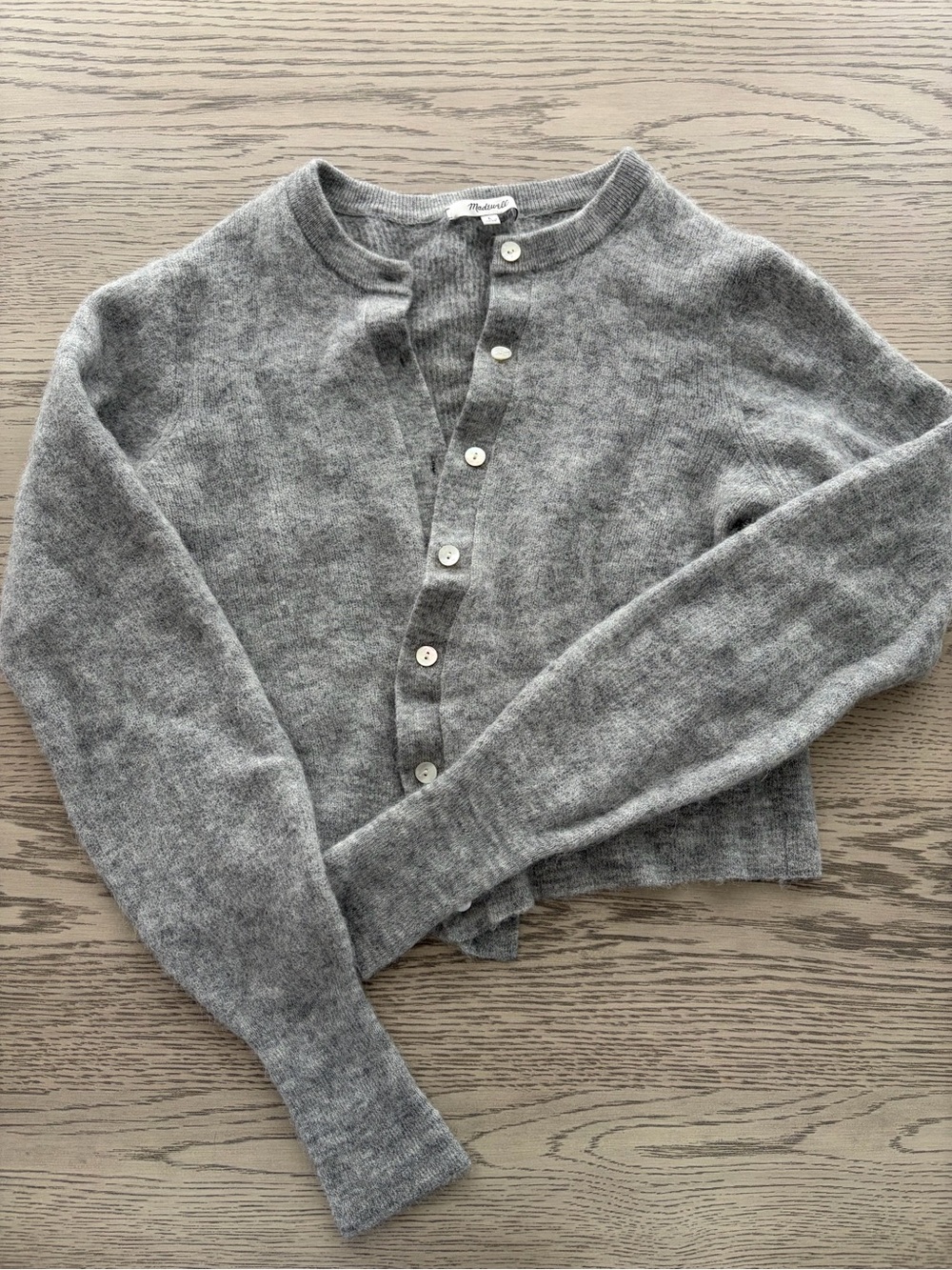 Madewell Heather Gray Cropped Button-Front Cardigan